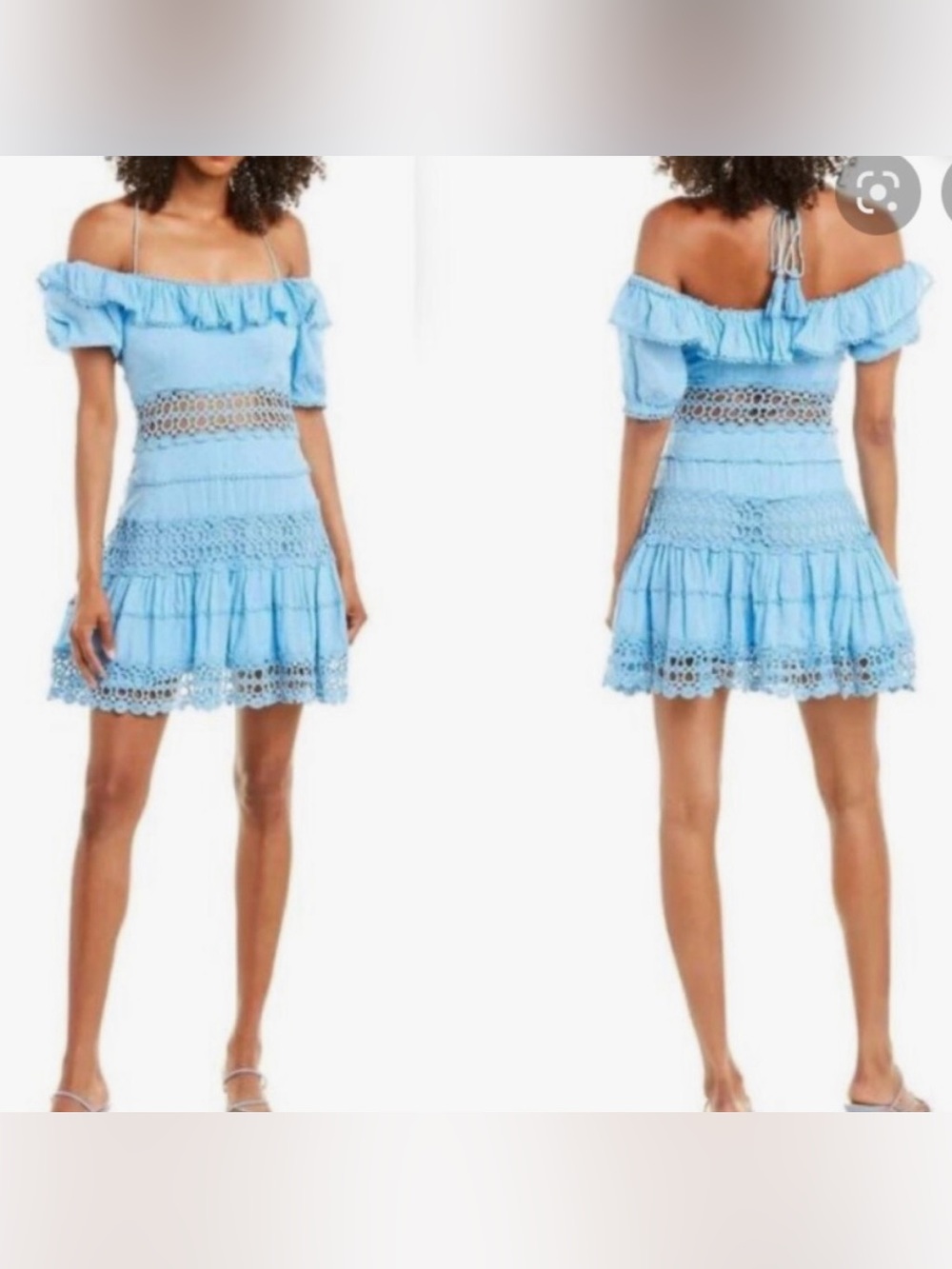 NWT FP Cruel Intentions Off-Shoulder Light Blue Crochet Boho Mini Dress 4
